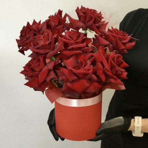 Box of French burgundy roses