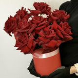 Box of French burgundy roses