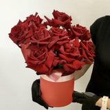 Box of French burgundy roses