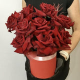 Box of French burgundy roses