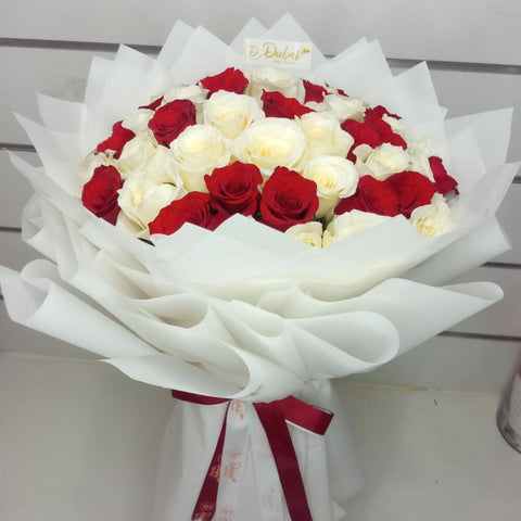 51 Red White Roses Bouquet