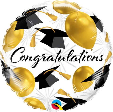 Gold Congratulations Grad Hats Single Foil Balloon