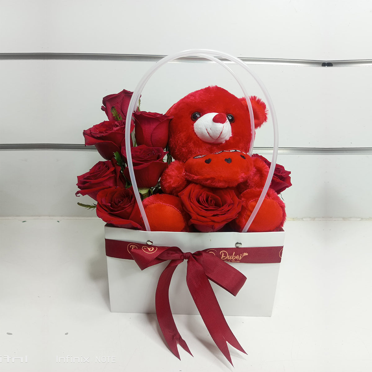 Red Roses with Teddy Bear