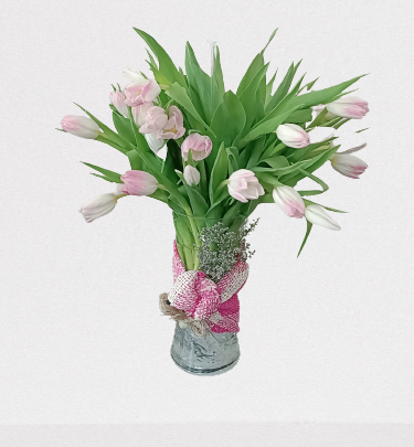 20 Pink Tulips in Vase