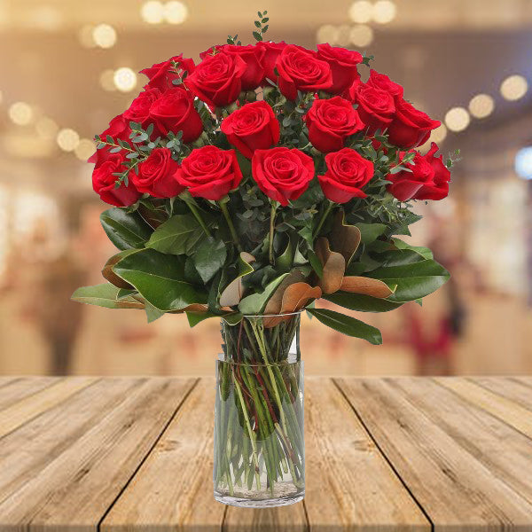 Valentine 36 Long Stem Red Roses in a vase