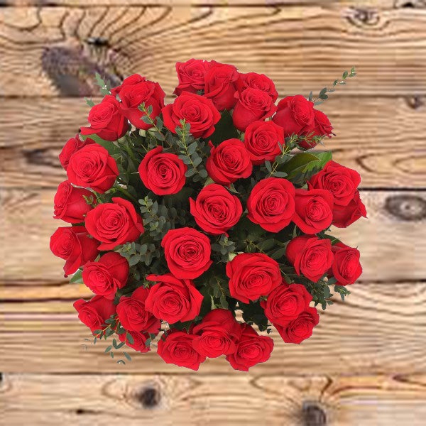 Valentine 36 Long Stem Red Roses in a vase  & 200 G Ferrero Rocher