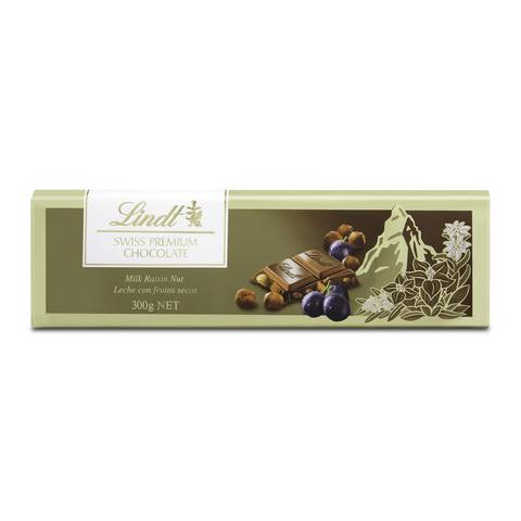 Lindt Swiss Premium Milk Raisin Nut Chocolate 300g (6642075369636)