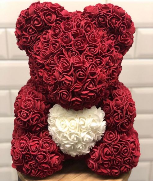 Red Rose's bear with white heart - Arabian Petals (4466178981933)