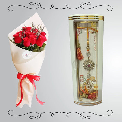 Rakhi with RED ROSES BOUQUET