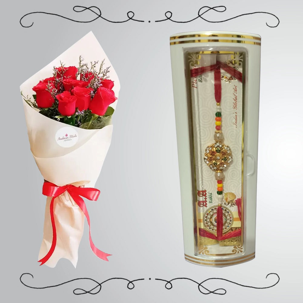 Rakhi with RED ROSES BOUQUET