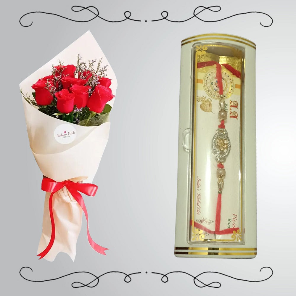 Rakhi with RED ROSES BOUQUET