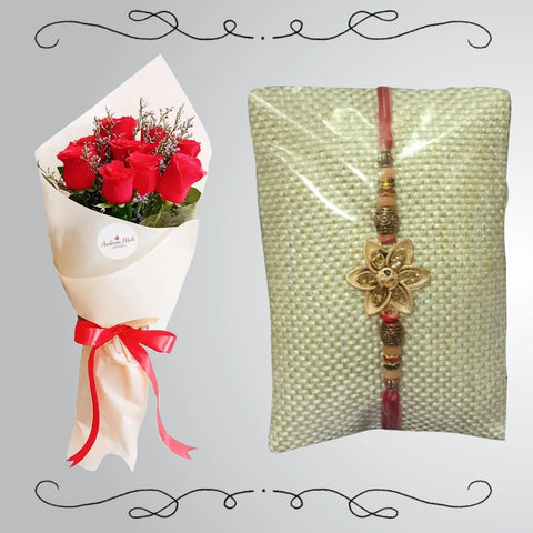 Rakhi with RED ROSES BOUQUET