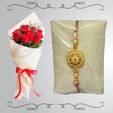 Rakhi with RED ROSES BOUQUET
