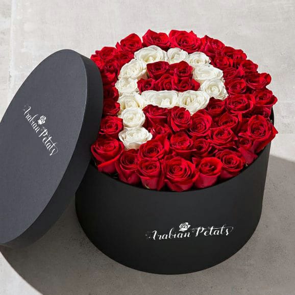 Red & White Letter Roses  - Round Box - Arabian Petals (7018043539620)