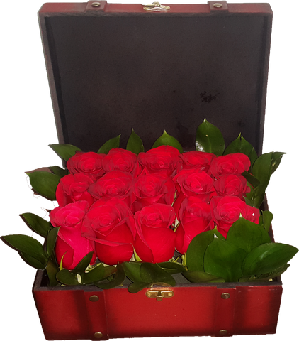 Treasure Box Arrangement of 15 Red roses - VD - Arabian Petals (1628949086266)