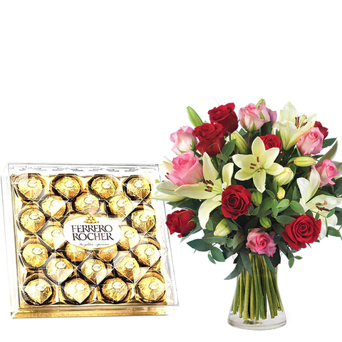 Love Cocktail-Roses and Lilies & Ferrero Rocher (5949098524836)