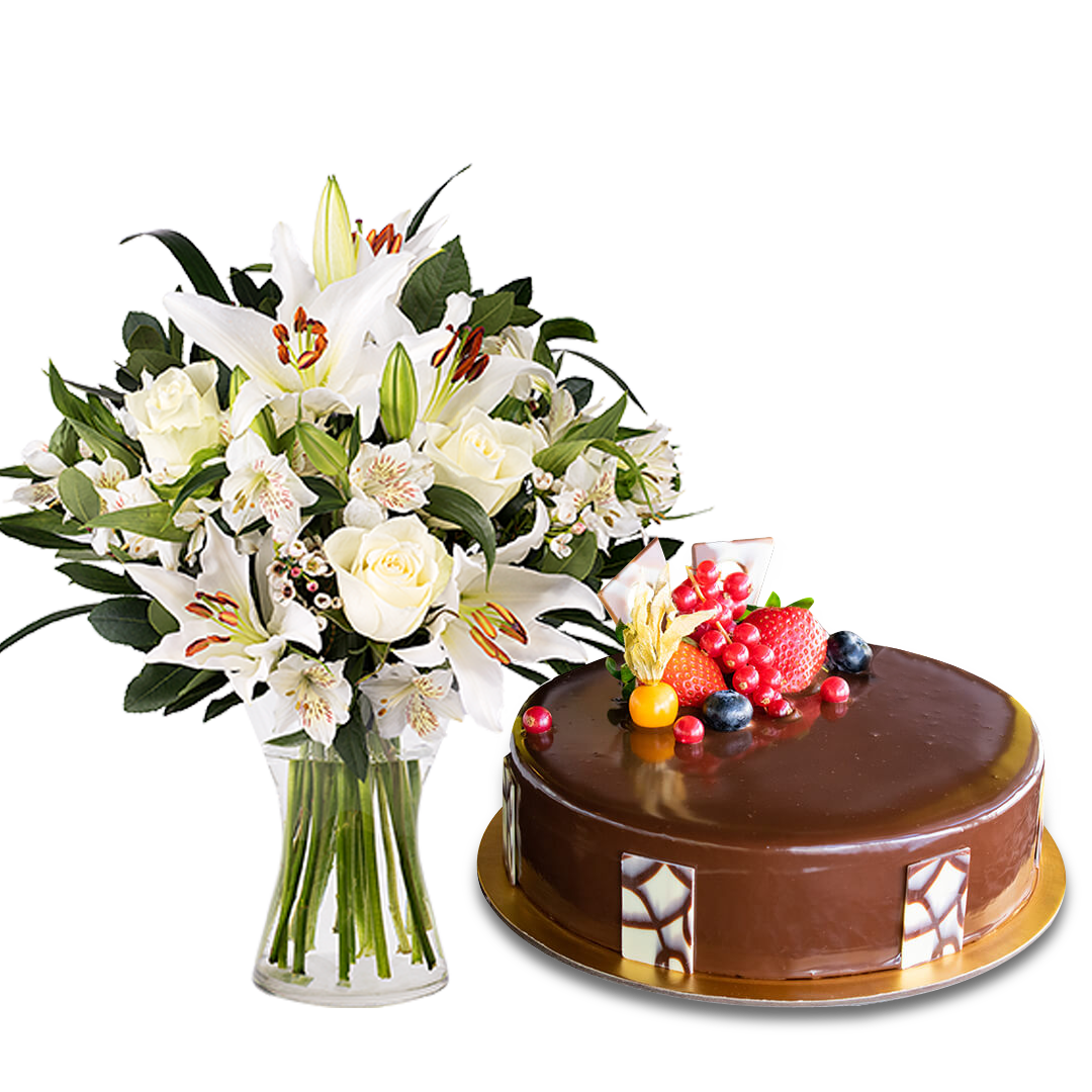 Choco Truffle & Innocent Love with Lilies and Roses (5956668883108)