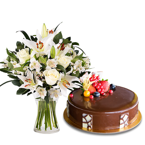 Choco Truffle & Innocent Love with Lilies and Roses (5956668883108)