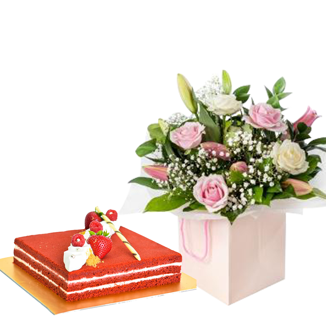 Magnificent Pink Rose with Lily & Red Velvet (5956825743524)