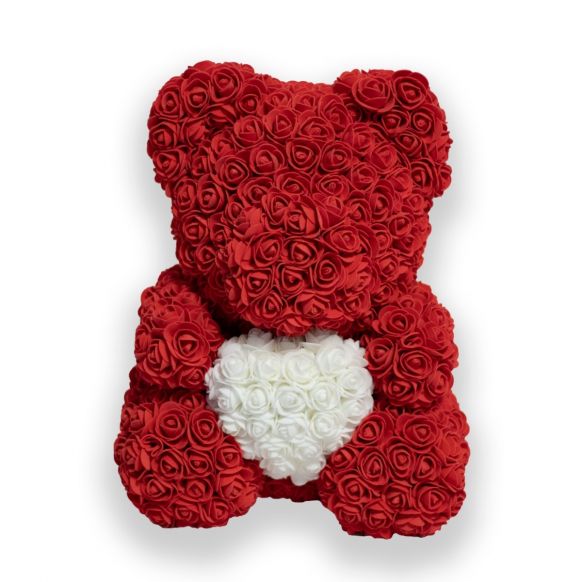 Red Rose's bear with white heart - Arabian Petals (4466178981933)