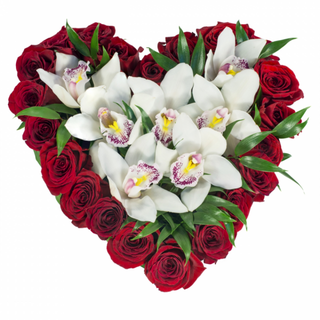 Red Roses  With White Cymbidium- Heart Shape Box - Arabian Petals (7018045341860)