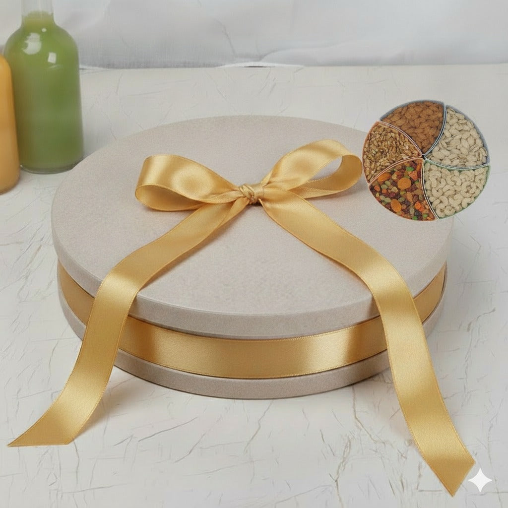 Premium 5-Section Dry Fruits & Mixed Fruits Round Box