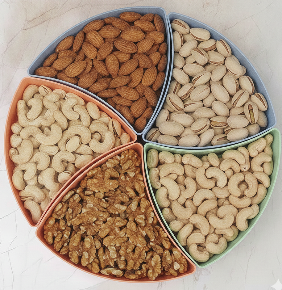 Premium 5-Section Dry Fruits & Mixed Fruits Round Box
