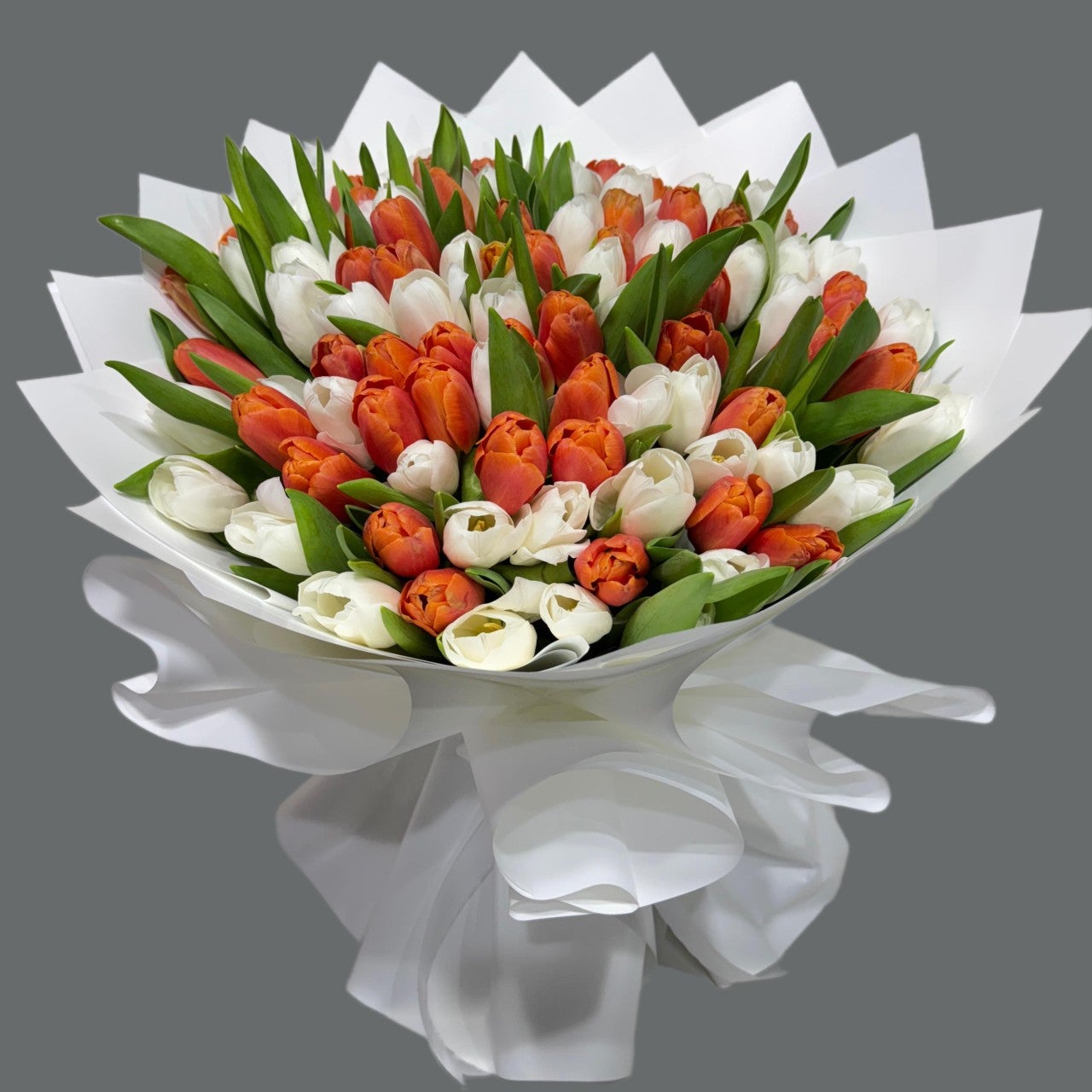 101 White & Orange Tulips Bouquet