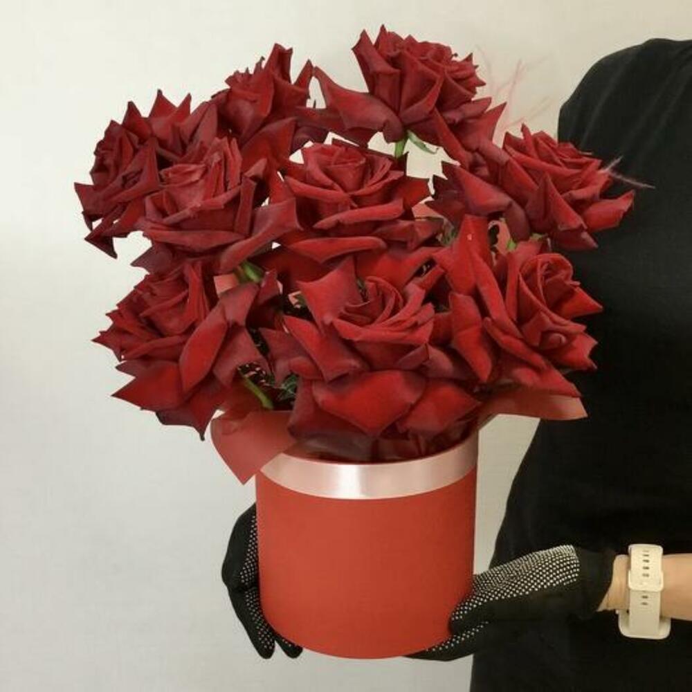 Box of French burgundy roses