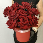 Box of French burgundy roses