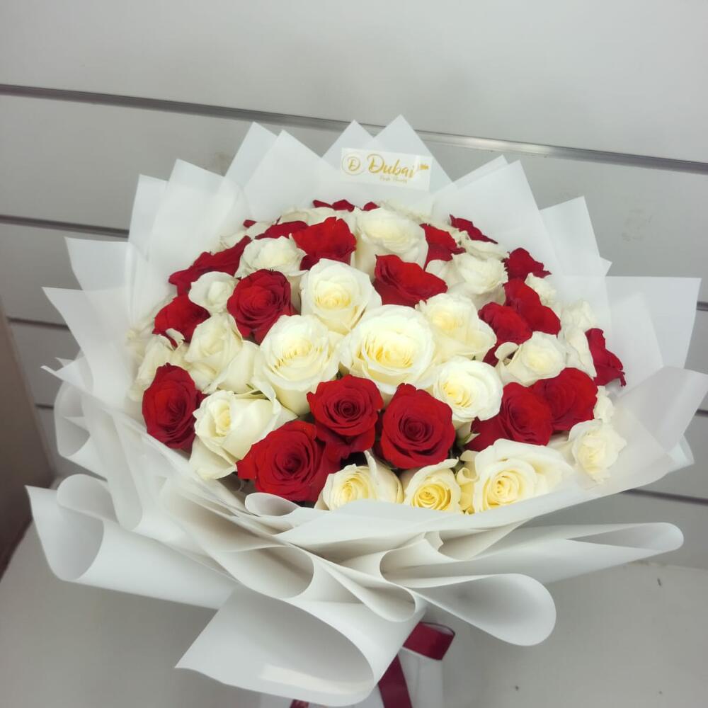 51 Red White Roses Bouquet