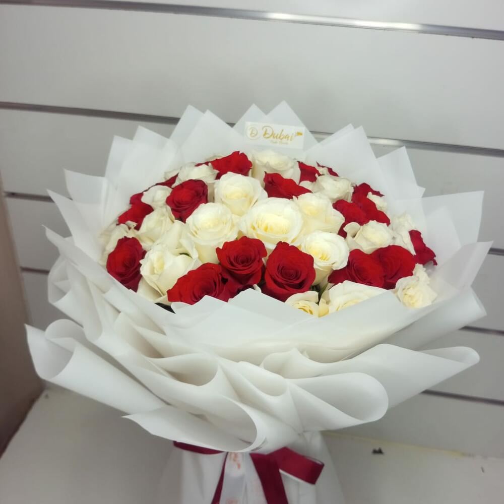 51 Red White Roses Bouquet