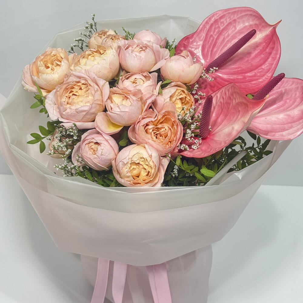 Anthuriums Peony Type Spray Rose Bouquet