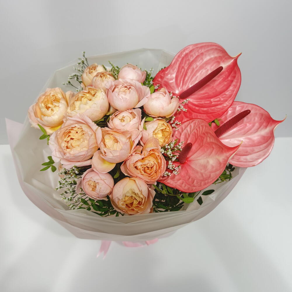 Anthuriums Peony Type Spray Rose Bouquet