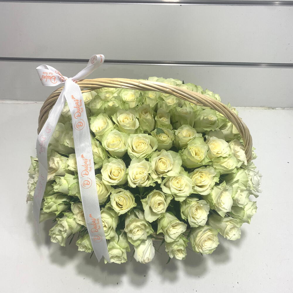 121 White Roses Basket