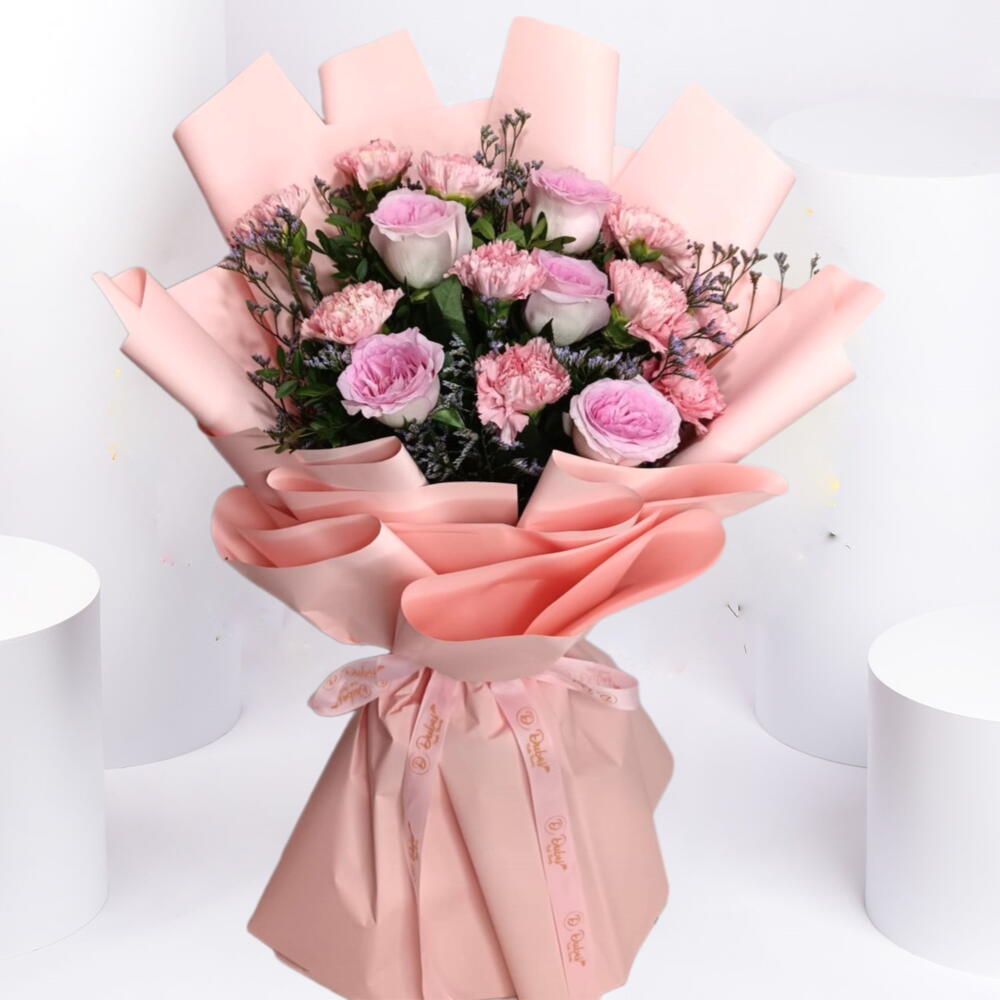 Mix Pink Roses Carnation Bouquet