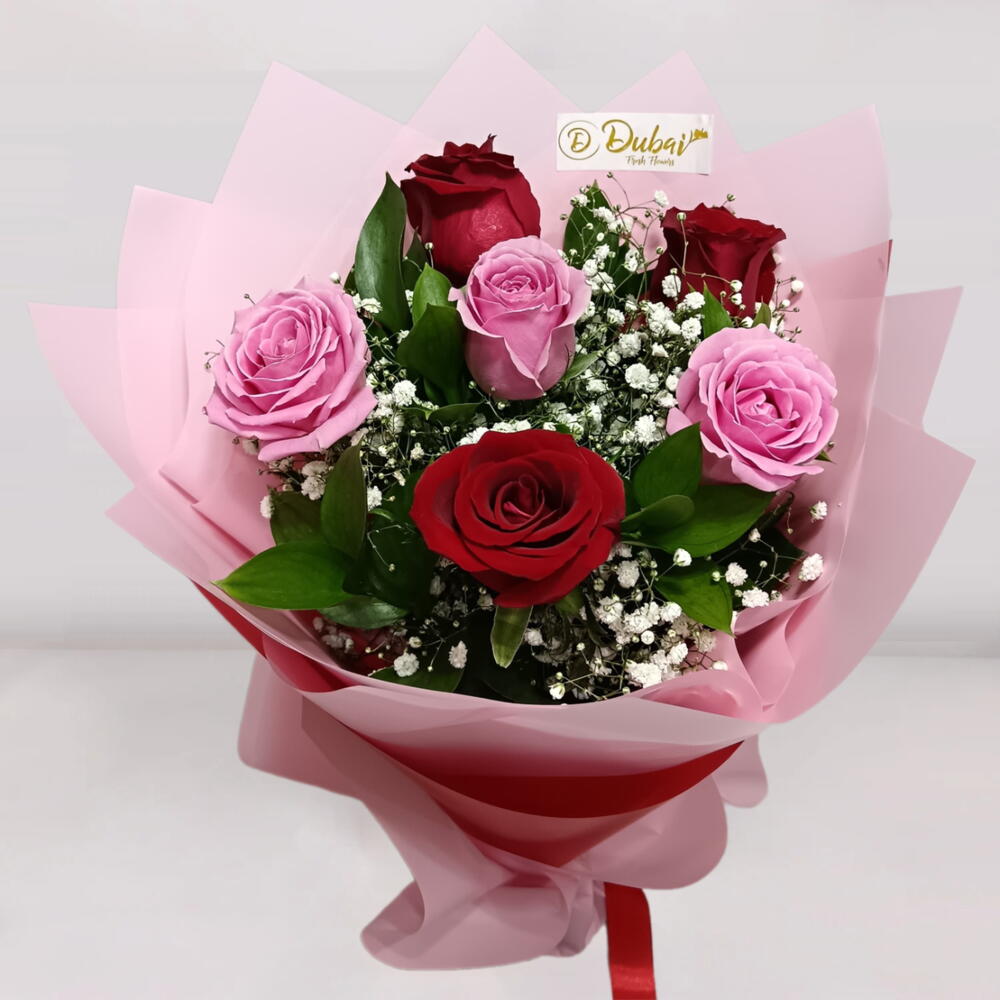 6 Red Pink Rose Bouquet