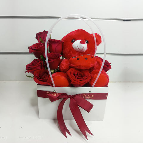 Red Roses with Teddy Bear