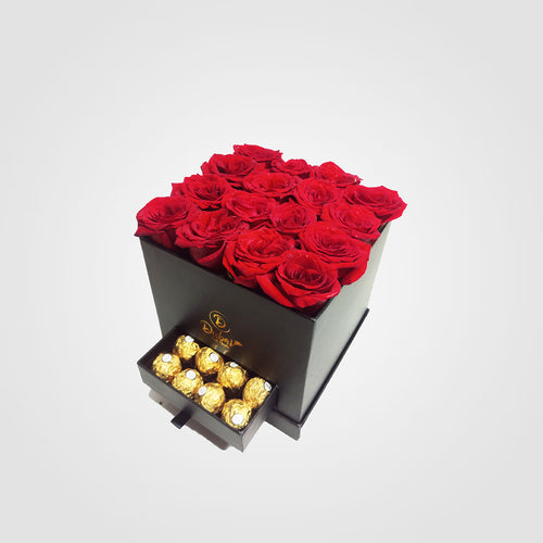 16 Red Rose Flower Box with Chocolate Box