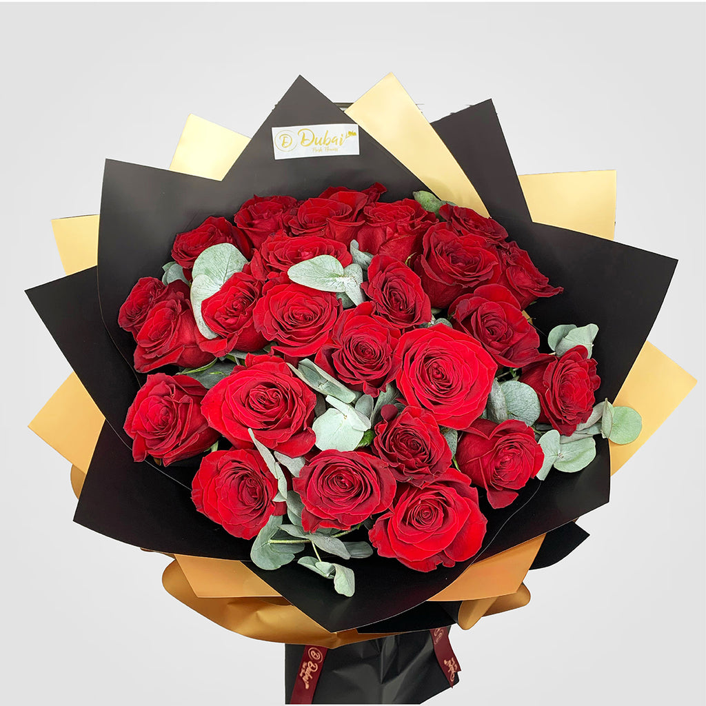 25 Red Roses Flower Bouquet with double rap
