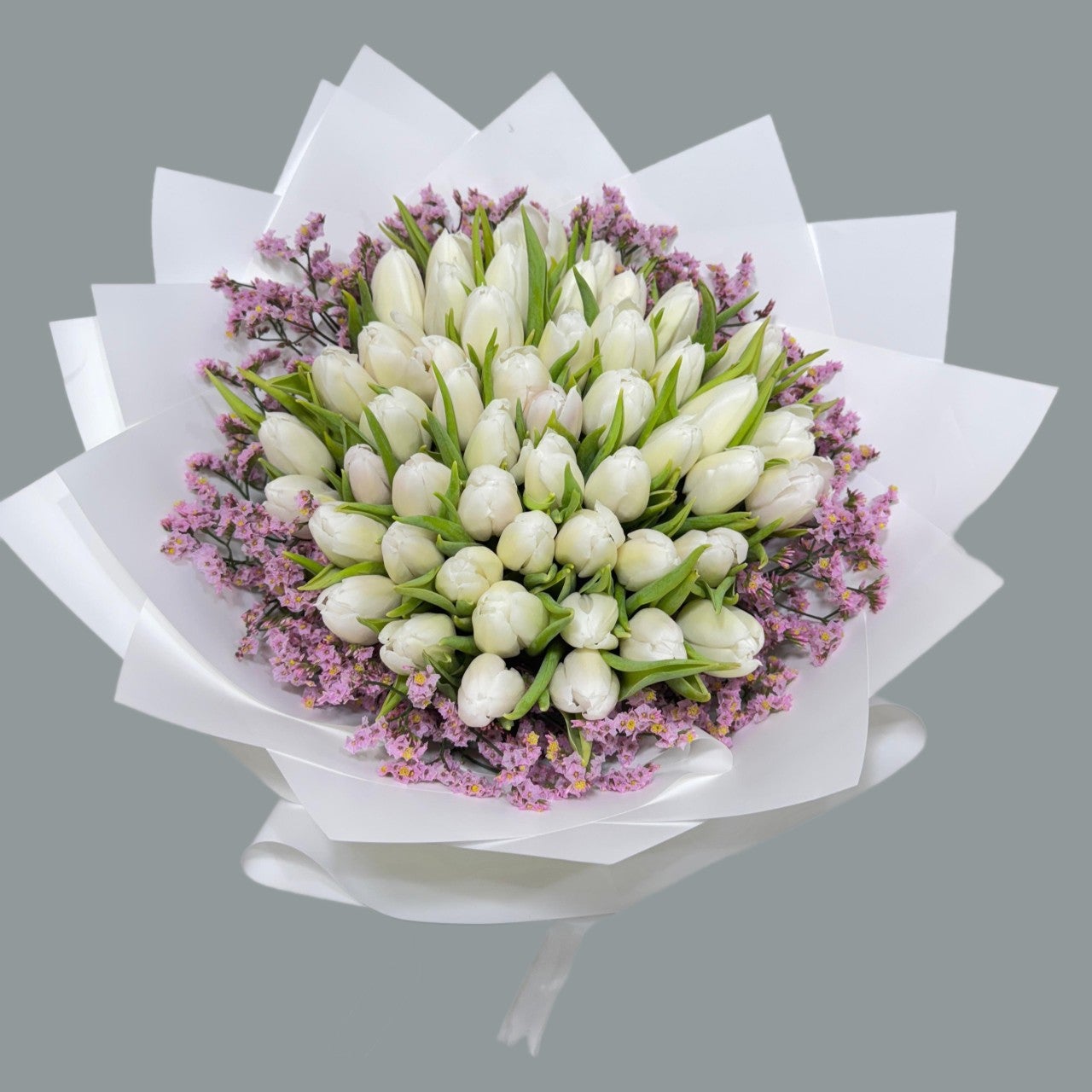 50 White Tulips Bouquet
