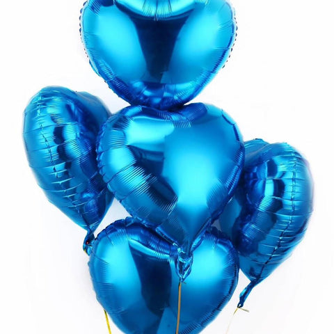 5 Blue Heart Shaped Foil Balloons