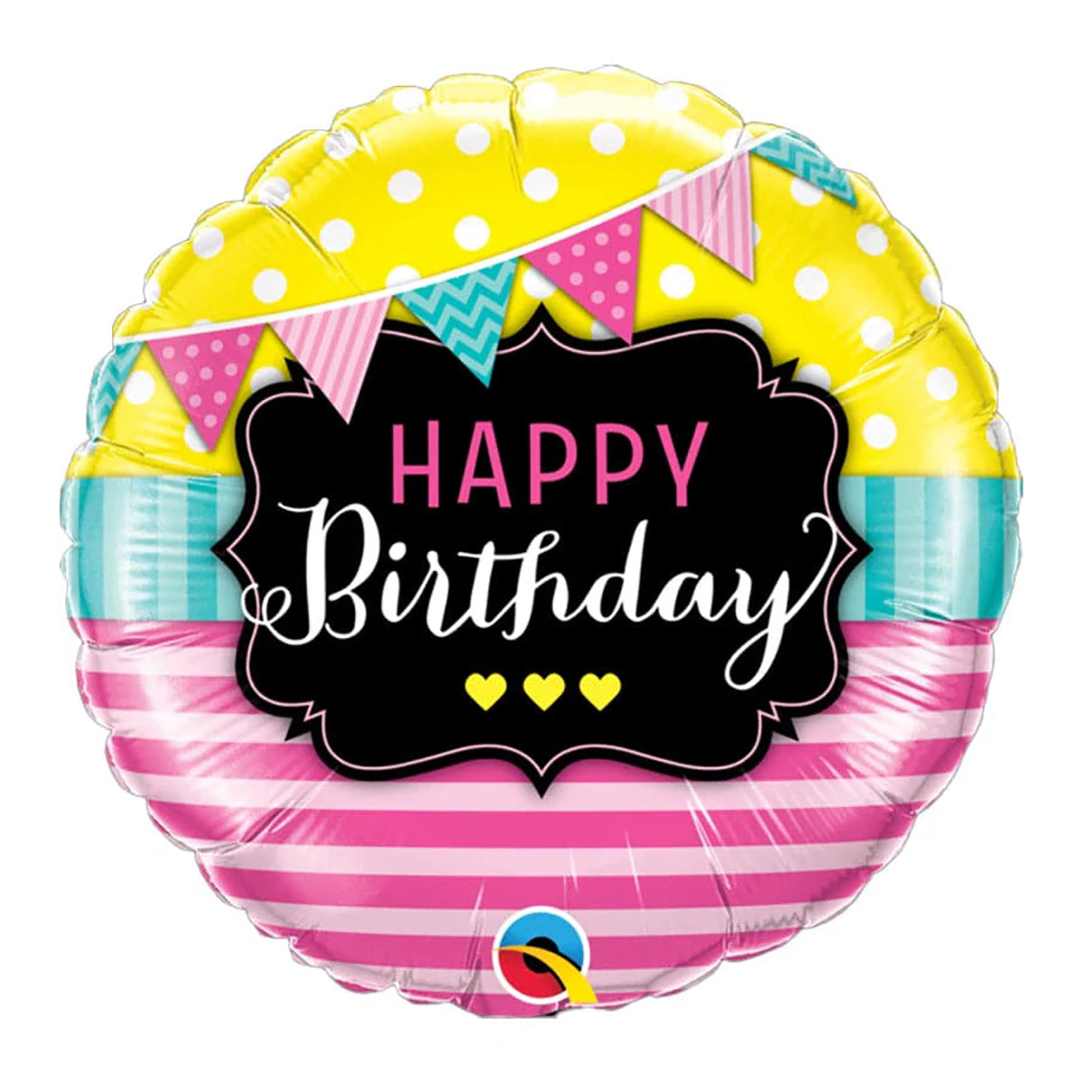 Birthday Pennants & Pink Stripes Foil Balloon