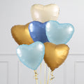 Coastal Blue & Gold Hearts Inflated 6 Foil Balloons