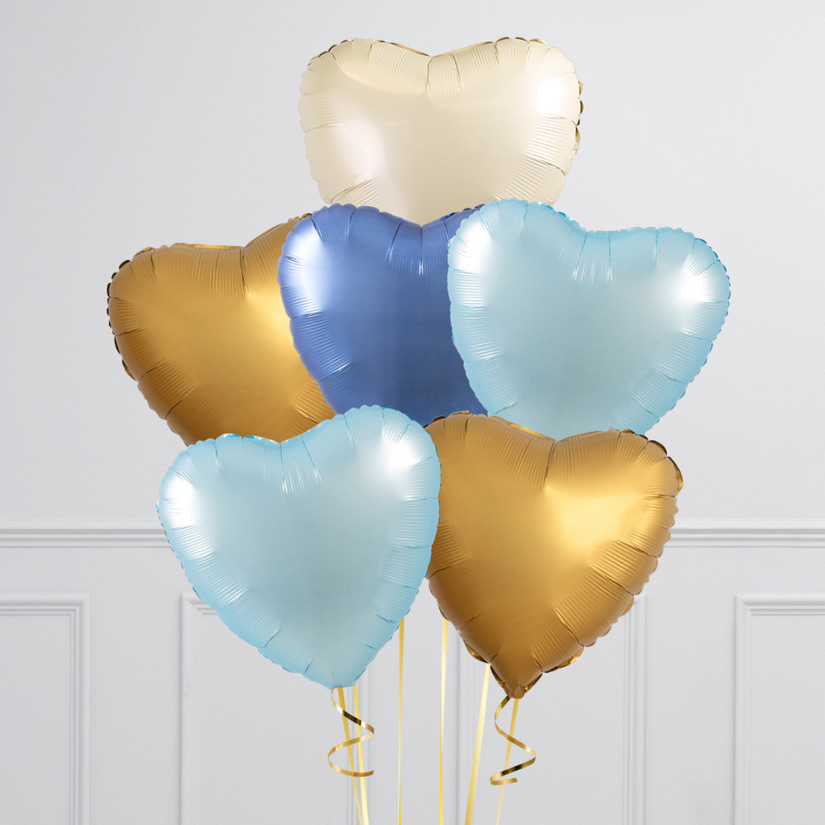 Coastal Blue & Gold Hearts Inflated 6 Foil Balloons