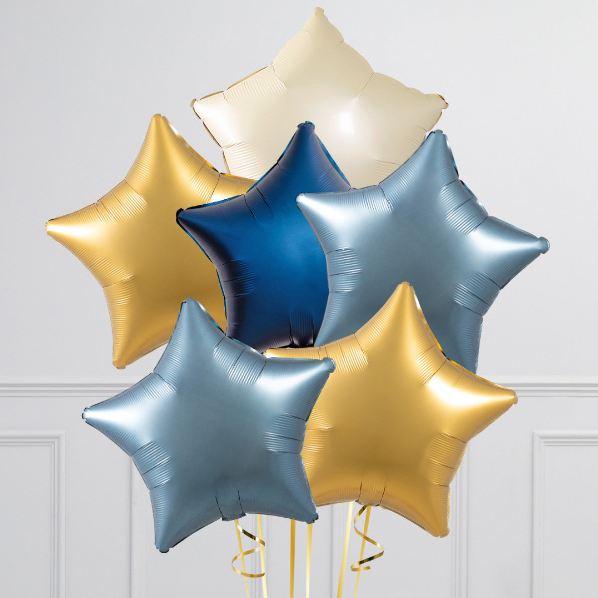 Coastal Blue & Gold Stars Inflated 6 Foil Balloons