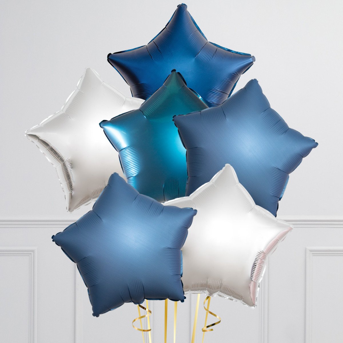 Denim Blue Stars Inflated 6 Foil Balloons