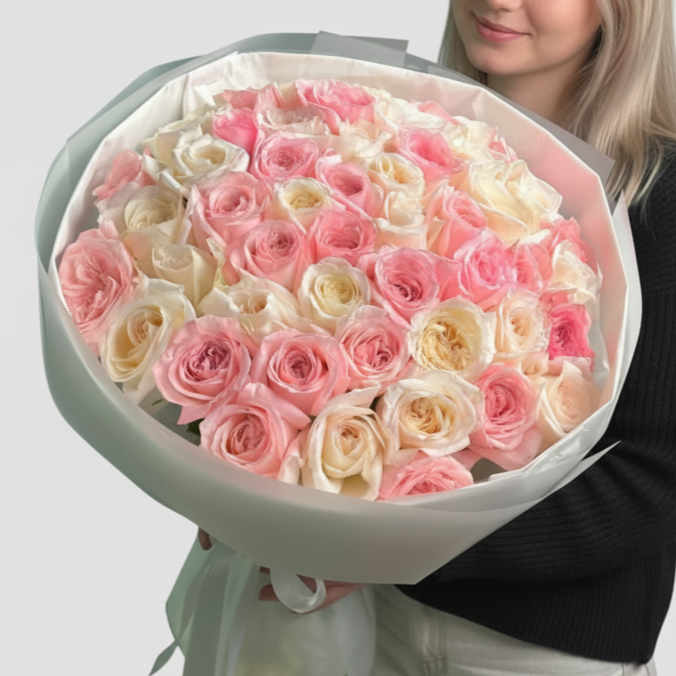 50 Mix Pink N White O'Hara Rose Bouquet (Elegance)
