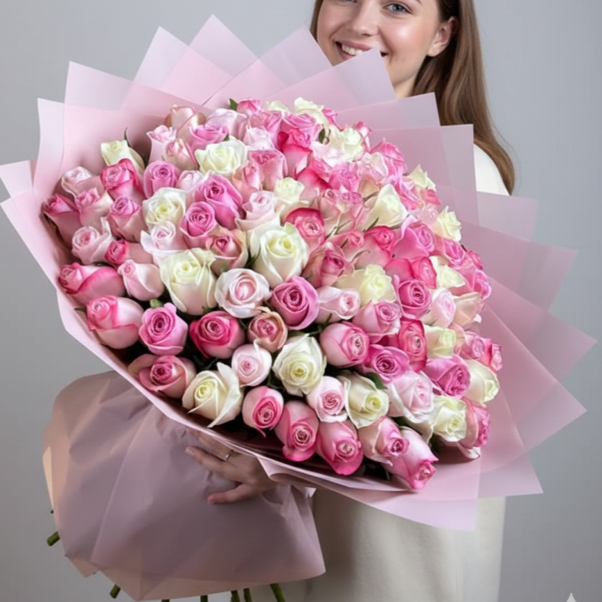 100 Mix Pink N White Bouquet(Premium)