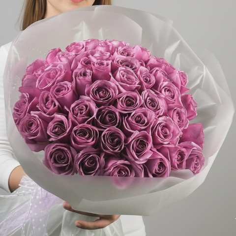 50 Purple Blue Water Rose Bouquet(Elegance)